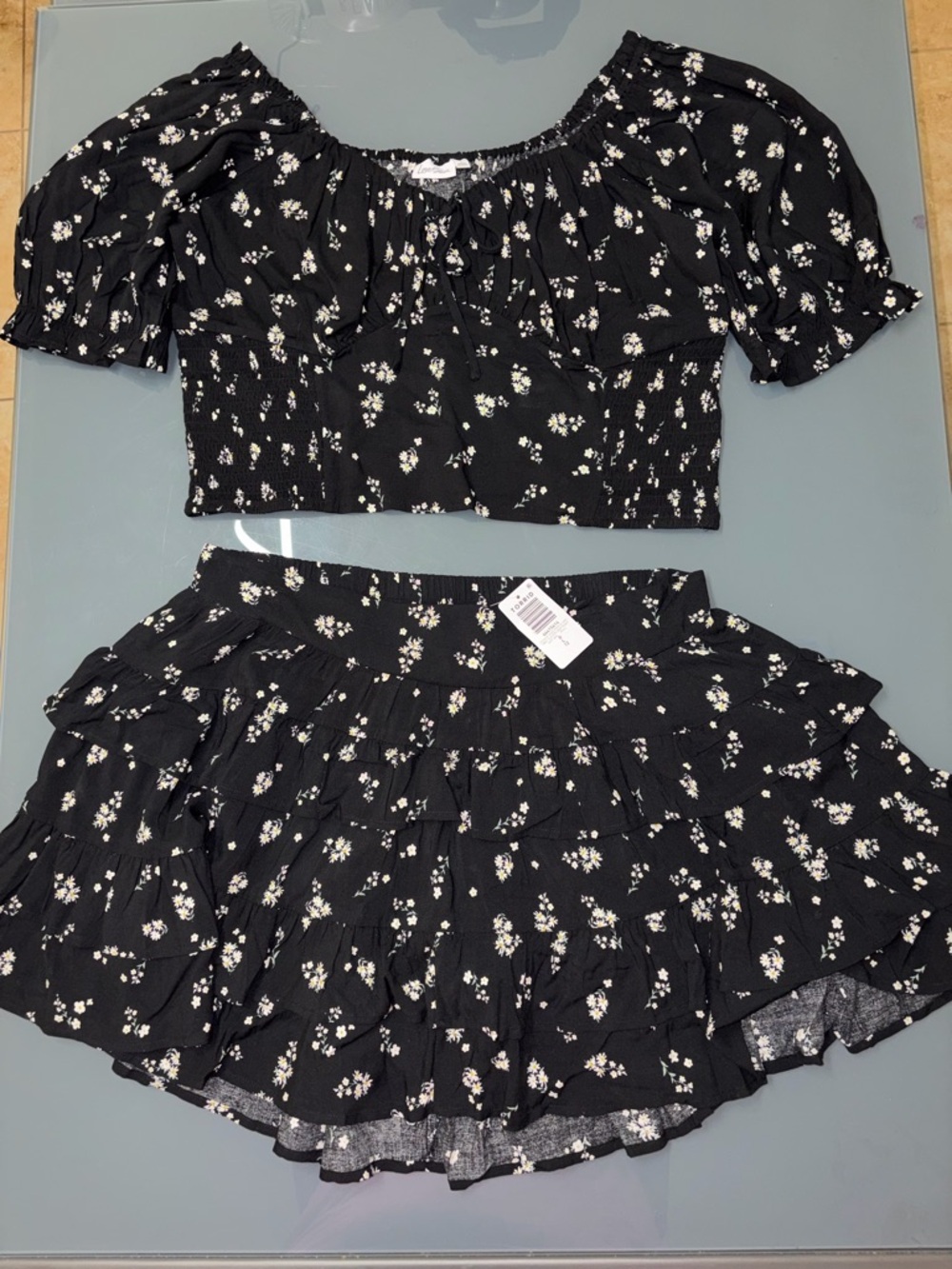 Torrid Lovesick Smoked Crop Top & Tiered Skort Floral Set
